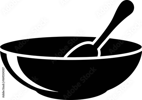 Breakfast Bowl with Spoon Icon Silhouette Vector Illustration