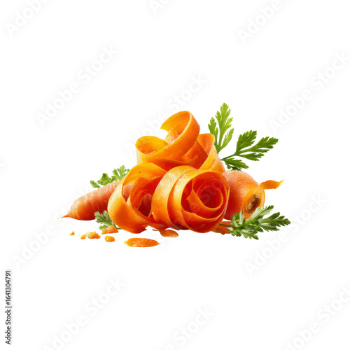 Freshly Peeled Carrot Ribbons with Parsley Garnish - Vibrant Orange Vegetable Image