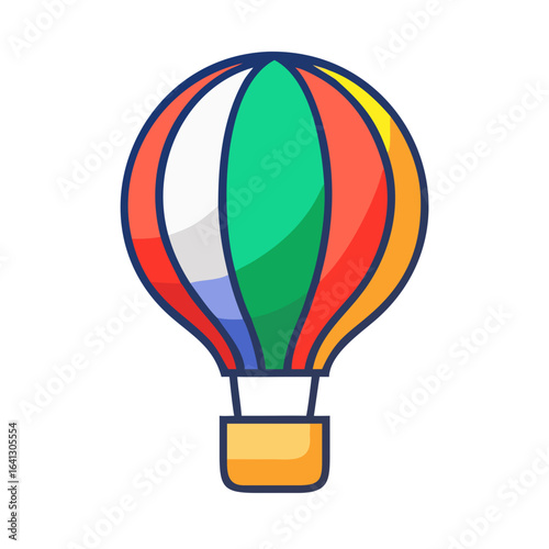 Colorful hot air balloon with stripes in a cartoon style  