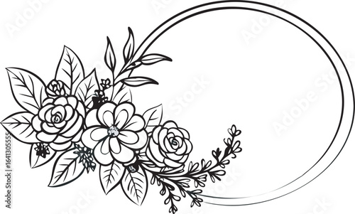 Delicate Floral Wreath with Oval Frame and Transparent Background border