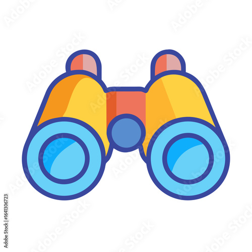 Colorful cartoon binoculars with blue lenses and bright details  