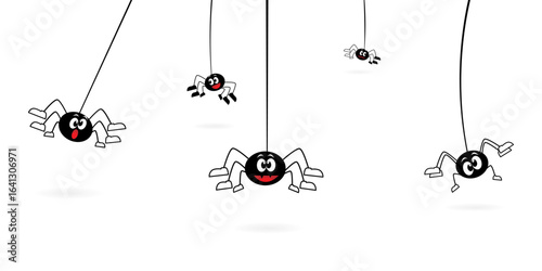Cartoon spiders hanging on web spider