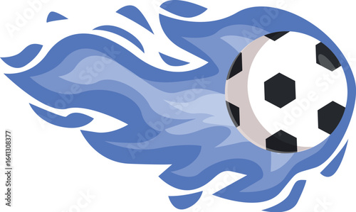 Soccer ball engulfed in stylized blue flames, evoking speed and passion for the sport
