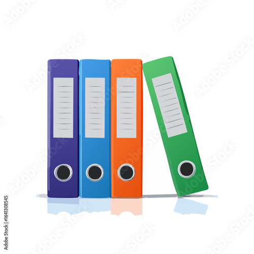 Colorful Ring Binders Standing on Shelf Office Organization Filing System Documents Records Management Archives Folders Paperwork