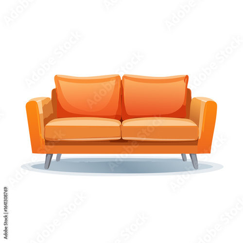 Orange cartoon sofa with cushions and metal legs furniture seating concept