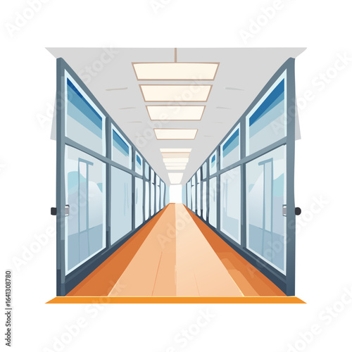 Bright Hallway with Glass Doors and Modern Lighting Vector Illustration