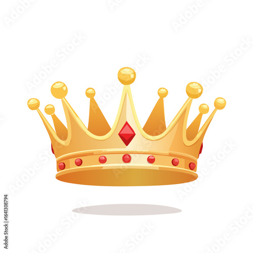 Golden Crown with Ruby Jewels Symbol of Royalty and Power on Black Background