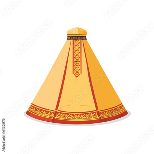 Traditional tent illustration with ornate decoration against a black backdrop