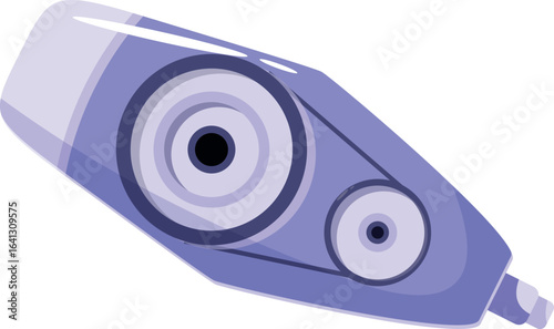 Purple correction tape dispenser at an angle, isolated on white background, useful tool for correcting mistakes