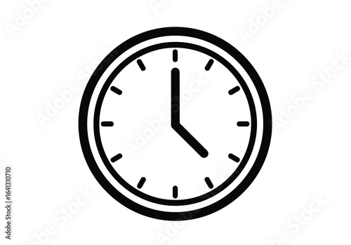 Vector illustration of photo of simple analog clock face showing the time, isolated on white background