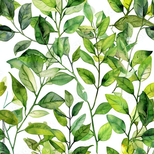 Elegant Watercolor Green Foliage on White Background
