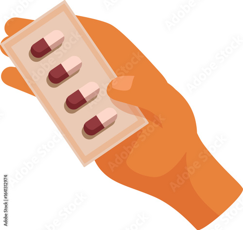 Hand holding a blister pack containing red and white capsules, representing medicine, healthcare, and pharmaceutical concepts
