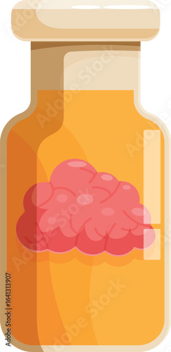 Brain preserved in a jar filled with yellow liquid, representing concepts like intelligence, science, and medical research