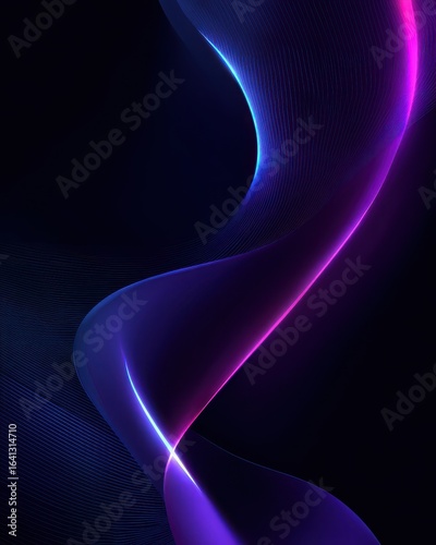 Abstract swirling lines of vibrant purple and blue light against a dark background