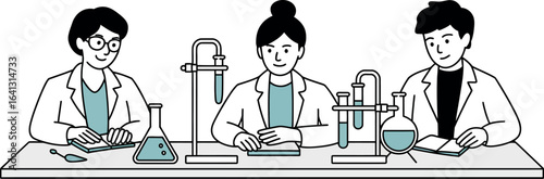 Scientists working in lab research and development teamwork