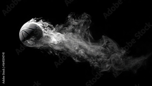 Basketball in motion, enveloped in smoke