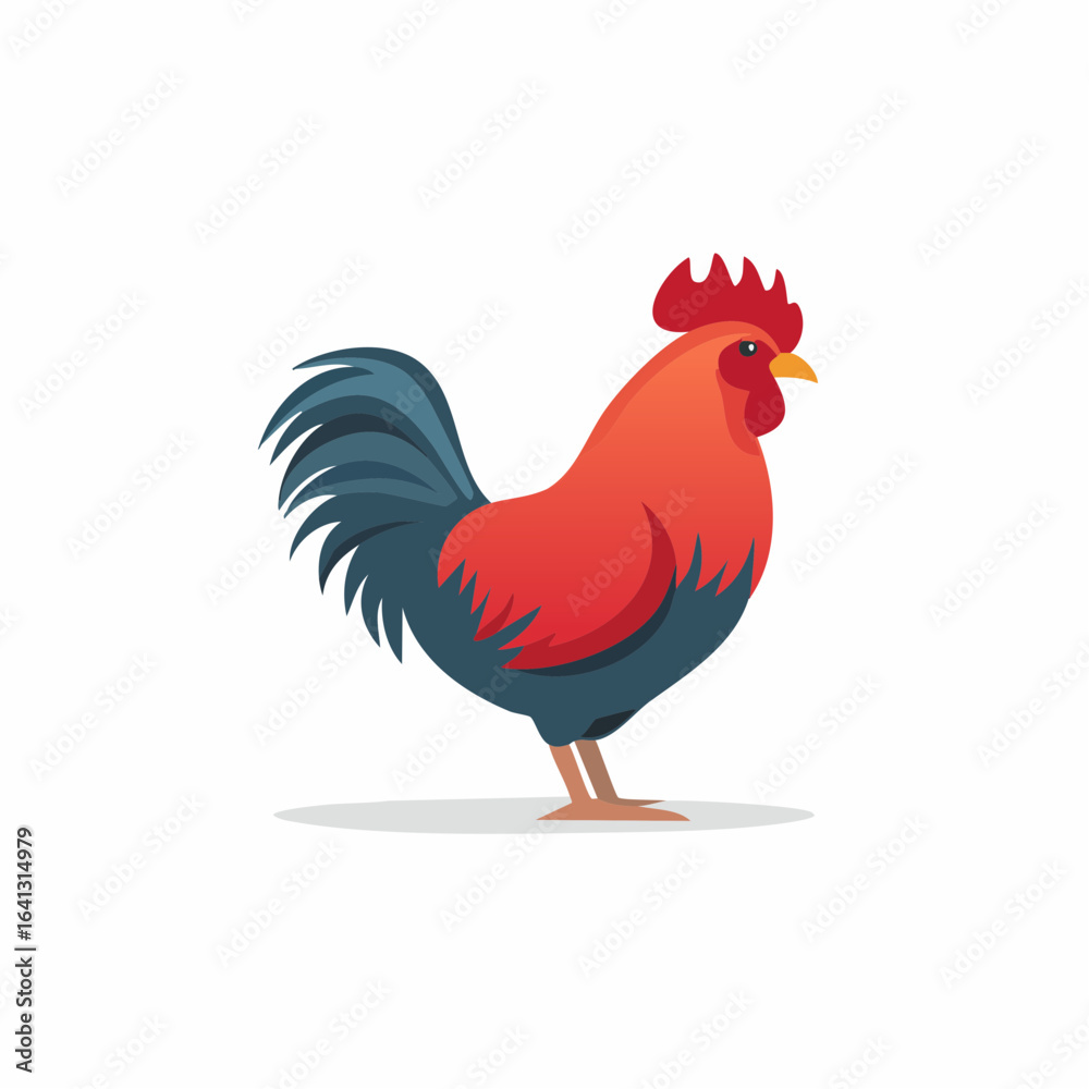 Fototapeta premium Stylized Rooster with Red Comb and Tail Feathers Standing Proudly