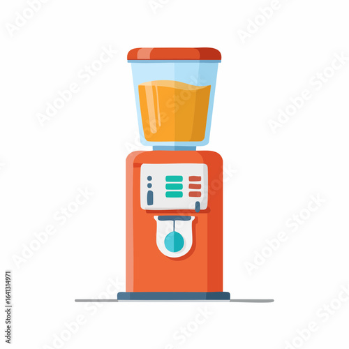Orange juice dispenser machine stands ready for serving fresh drinks at breakfast buffet service, a simple, clean flat vector design