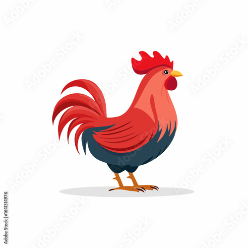 Red Rooster Standing, Farm Bird Illustration, Domestic Fowl, Vector Artwork, Animal Silhouette