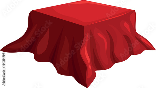 Elegant red silk cloth draped over square pedestal, creating luxurious display for product presentation or award ceremony