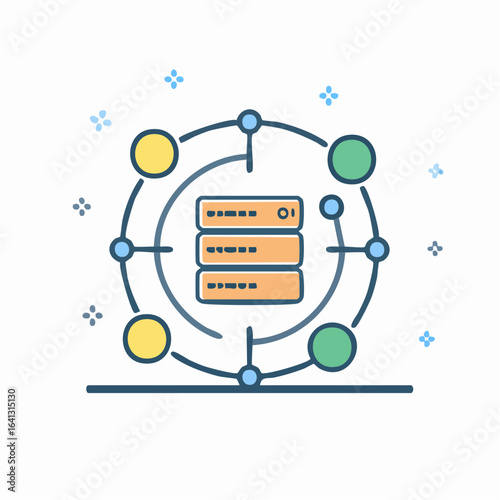 Cloud Server Connectivity with Network and Data Exchange Icon Concept