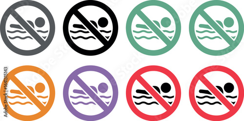 No swimming signs collection safety rules and regulations