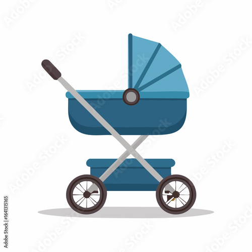 Illustration of a Classic Blue Baby Stroller for Newborns and Infants