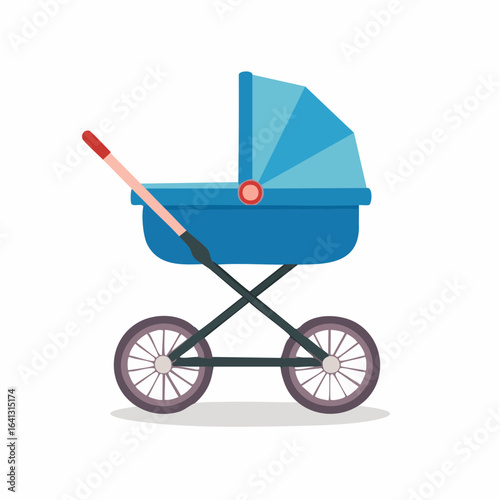 Classic blue baby stroller with canopy and large wheels for outdoor adventures