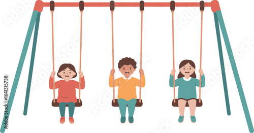 Children playing on swings illustration vector graphic