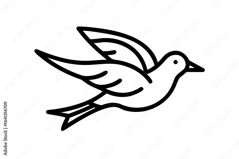 Fototapeta premium Stylized Vector Silhouette of a Dove in Flight with Wings Spread Wide bird