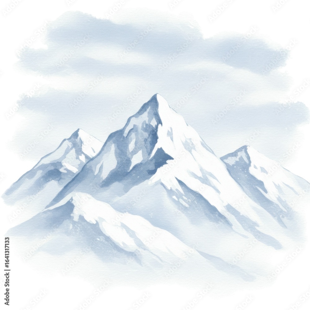 Obraz premium Serene Snowcapped Mountain Range Watercolor Painting