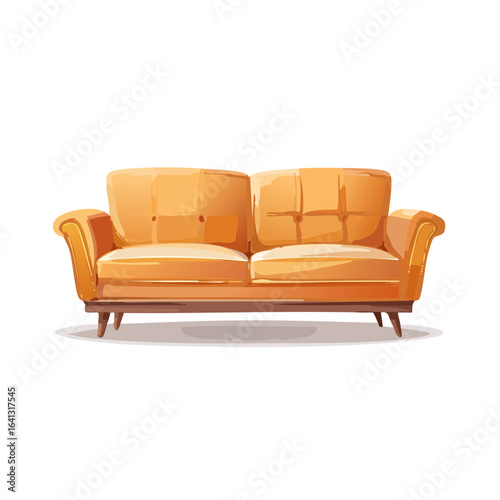 Retro yellow sofa vector illustration Two seat couch furniture design isolated on black background living room interior style