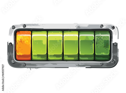 Illustration of a Game Progress Bar with Glowing Blocks and Energy Cells