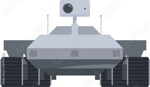 Self driving rover traversing alien landscape, gathering data and transmitting information back to earth