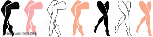 Woman legs in attractive pose. Collection of women legs poses Vector icon