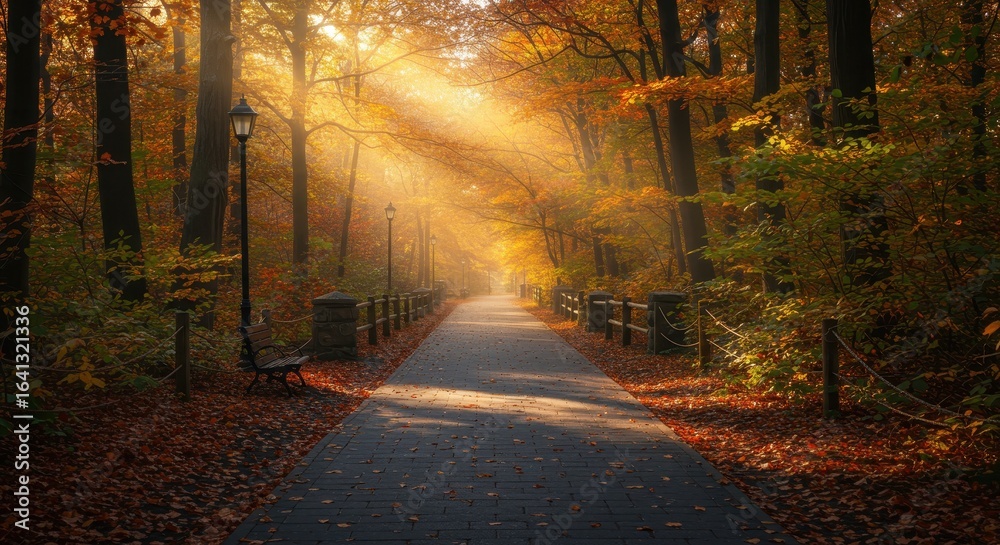 Obraz premium Autumn path through golden forest