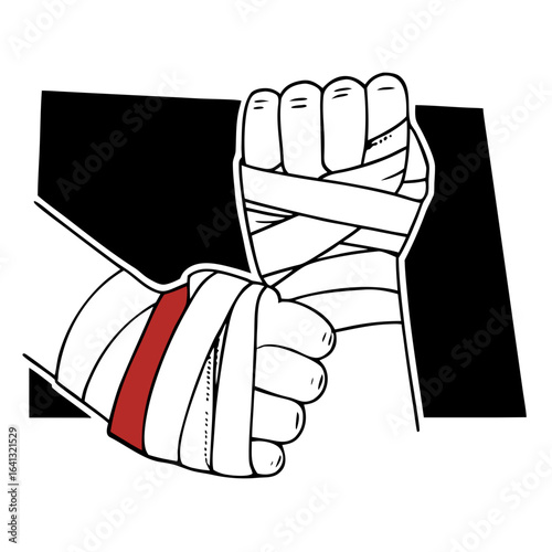 Hands wrapped in boxing tape showing preparation for training  