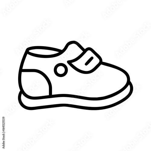 Simple line drawing of a children's sneaker with Velcro strap  