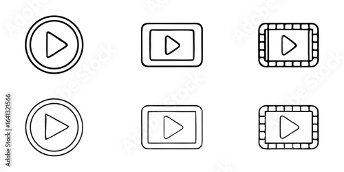Set of video play button icons in various styles and shapes  