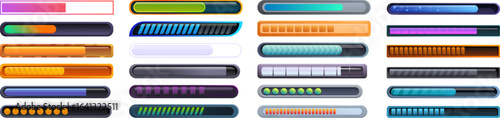 Game loading icons set. Set of colorful loading bars indicating various stages of progress, perfect for website and game user interface design