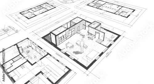 Architectural Design Presentation: Detailed Sketch of a Contemporary Home Plan
