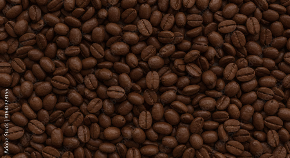 Fototapeta premium Close-up Overhead View of Roasted Coffee Beans - A Rich, Textured Background for Food and Beverage Concepts