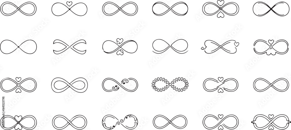 Fototapeta premium Collection of intricately designed infinity symbols in black and white
