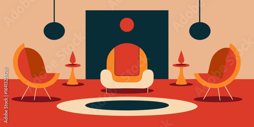 artistic lounge with sculptural chairs and abstract decor