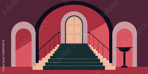 elegant foyer with sweeping staircase and arched doorway