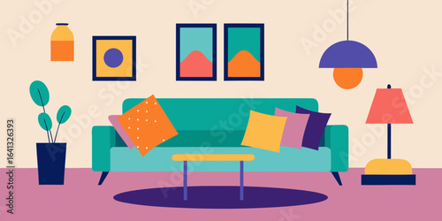 eclectic apartment lounge with colorful cushions