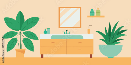 Light Tropical Bathroom with Wooden Vanity