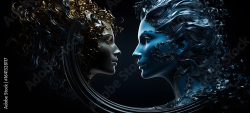 The black background contrasts sharply with the bright blue silver light emitted by Zeus vs medusa,generative AI