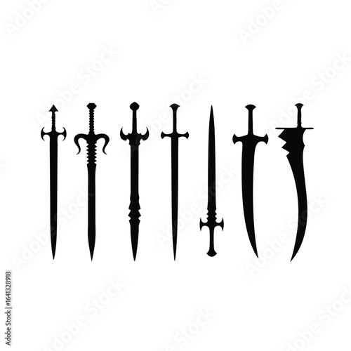 Collection of diverse sword silhouettes on white background 3
