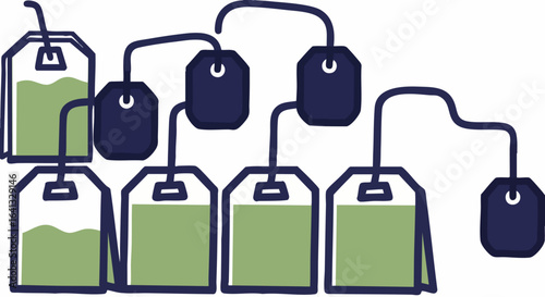 Tea Bags Vector Art Illustration with Green Tea for Tea Blogs, Healthy Lifestyle Websites, Beverage Content, Nutrition Articles, and Eco-Friendly Awareness  